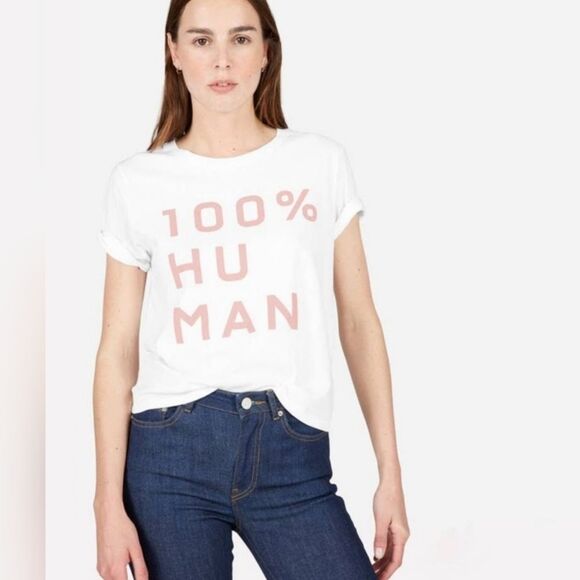 Everlane 100% Human Graphic Tee T-Sirt Size S White - Picture 1 of 8